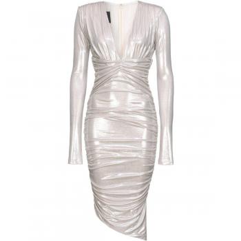 Pinko Slim Fit Cocktail Dress M - Gold and Silver Laminated Jersey