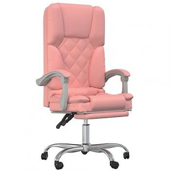 Silla de oficina reclinable masaje cuero sintético rosa con respaldo ajustable, altura regulable y reposabrazos ergonómico