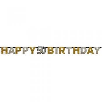 Amscan – 120206 2,4 M x 16 cm dorado celebración de 50º cumpleaños Prismatic Carta Banner