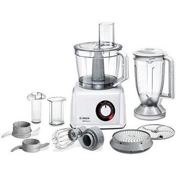 Robot de cocina compacto Bosch MultiTalent 8 MC812W501 - 1000 W, capacidad 3,9 L, color blanco, incluye batidora de 1,5 L y accesorios para rallar y picar