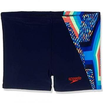Speedo New Digi Panel Aquashort Jm Bañador, Niños, Navy/Fed Red/Brilliant Blue, 28