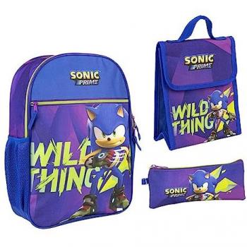 Mochila Escolar Mediana Sonic Prime 42cm con portatodo y portamerienda, multicolor, estándar