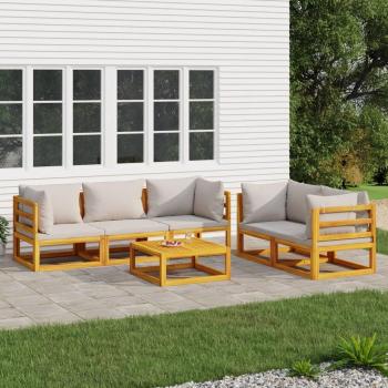 6-Piece Solid Wood Garden Lounge Set with Light Gray Cushions