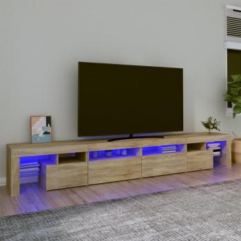 Mueble de TV con luces LED 260x36,5x40 cm, color roble Sonoma, incluye 4 unidades de luces LED, diseño moderno para salón