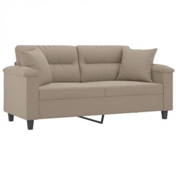 Sofá 2 Plazas Taupe con Cojines de Tela Microfibra 140 cm