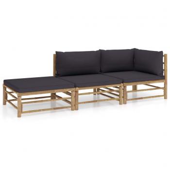 3-Piece Bamboo Garden Lounge Set with Dark Grey Cushions