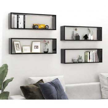 Estantes de pared negros de madera multicapa, 4 piezas, dimensiones 80x15x26,5 cm