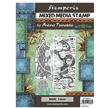 Stamperia International Sellos de Medios Mixtos – Sir Vagabond en Japón – Dragón, Gris, 19 x 20 cm