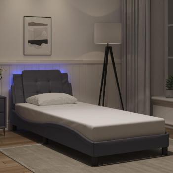 Cama con estructura de cuero sintético gris y luces LED 90x190 cm