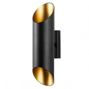 Aplique de pared de metal negro y dorado SERGIO, altura 30 cm, función arriba/abajo