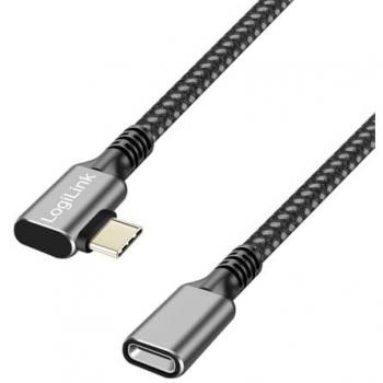 LogiLink USB 3.2 Gen 2 Extension Cable, 90° Type-C Male to Female Connector, 2m, Black