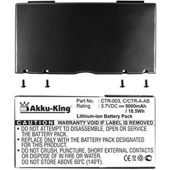 Akku-King Li-Ion batería para Nintendo 3DS - como CTR-A-AB, CTR-003 - 5000mAh - extended with Backcover