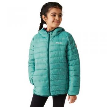 Regatta Kids Insulated Hooded Puffer Jacket - Dusty Green/Deep Pink, Size 5-6 Years