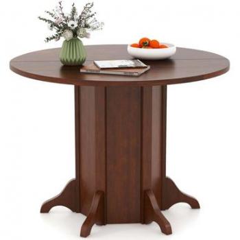Walnut Wood Round Dining Table with Pedestal Base for 4-6 People