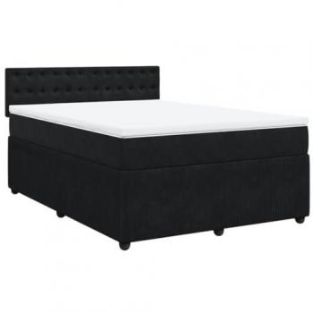 Cama box spring con colchón de terciopelo negro 160x200 cm