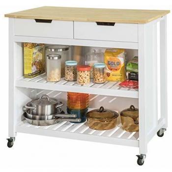 Carrito de Cocina SoBuy FKW74-WN, 2 cajones y 2 estantes, tablero grande, madera de ingeniería, color blanco, dimensiones L98 x P58 x H94cm