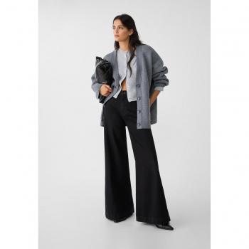 Stradivarius D71 Wide-leg Flared Jeans Black Denim