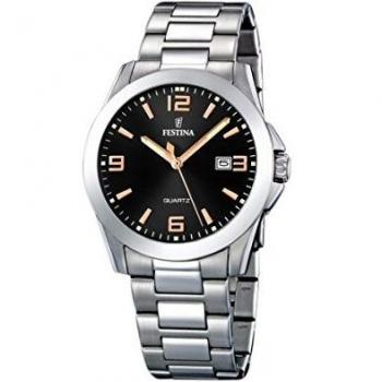 Reloj de Hombre Festina F16376/6 con Esfera Negra y Correa de Acero Plateado