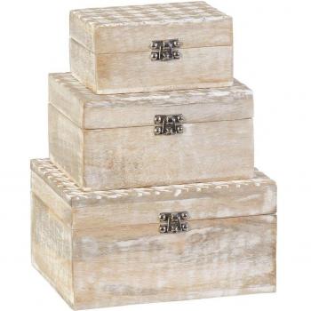 Caja Decorativa de Madera de Mango 23 x 18 x 12 cm (3 Piezas)