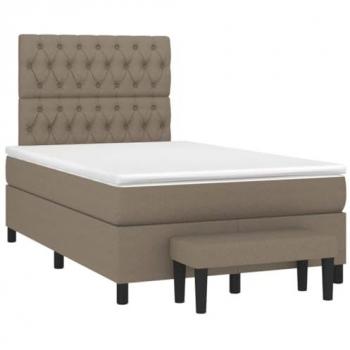 Cama box spring con colchón tela gris taupe 120x190 cm