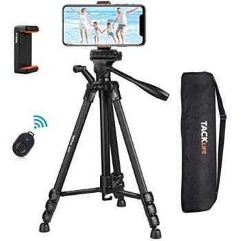 Trípode Cámara 48cm-150cm TACKLIFE Trípode Portátil con Bluetooth, Carga Máx 5 kg, lleva Bolsa, Soprtre de Teléfono, Tornillo de Montaje de 1/4, Trípode para Teléfono, Cámara reflex y telémetro MLT02