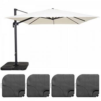 Parasol Desplazado 3x3m con 4 Losas de Relleno en Aluminio Blanco