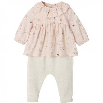 VERTBAUDET Conjunto de blusa-body de gasa y pantalón de felpa irisado para bebé Rosa Estampado/Crudo 3M - 60CM