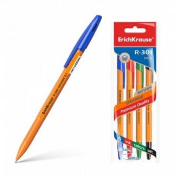 Erichkrause Pack de 4 bolígrafos R-301 naranja Stick 0.7 - azul
