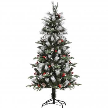 Árbol de Navidad Artificial 150 cm con 440 Ramas 39 Piñas y 39 Bayas Hojas de PVC PE Base Plegable y Soporte Metálico Decoración Navideña para Interiores Verde