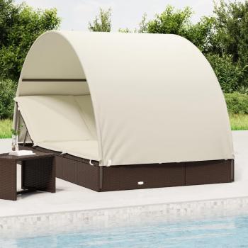 Tumbona 2 personas toldo redondo ratán PE 211x112x140 cm marrón, negro y blanco, gris sillas de exterior ideal para jardín, playa, piscina, terraza