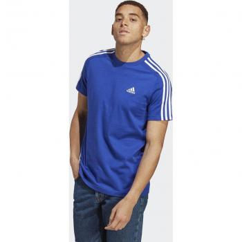 adidas Essentials Men's Short Sleeve Single Jersey T-Shirt with 3-Stripes in Blue