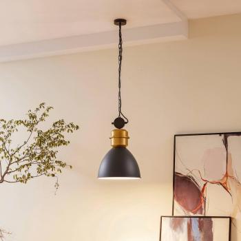 Lámpara colgante Kaeloria de Lucande, tipo industrial, color negro y latón, material aluminio, diámetro 35 cm, para salón y comedor, con 1 llama E27