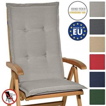 Cojín Resistente y Cómodo para Sillas de Jardín o Balcón con Respaldo Alto - 120x50x6cm - Gris Claro - Beautissu