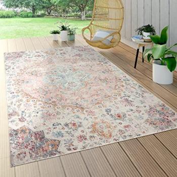 Alfombra Exterior Balcón Vintage Oriental Moderna 120x170 cm Rosa Crema Beige
