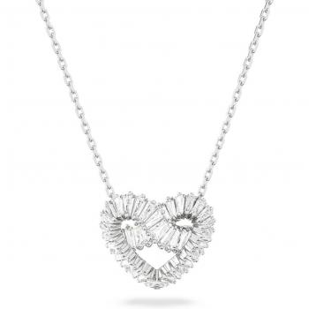 Swarovski Matrix Pendant, Mixed Cuts, Heart, White, Rhodium Plated