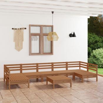 Conjunto de sala de jardín 8 piezas de madera maciza de pino ámbar y marrón miel
