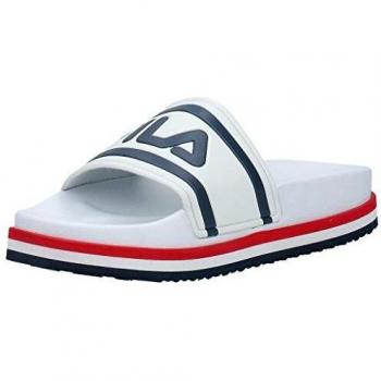 Fila Women's Morro Bay Wedge Slippers - White Striped Slide Sandals