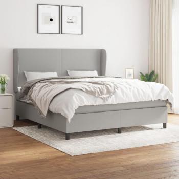 Cama box spring con colchón de muelles en tela gris claro 160x200 cm