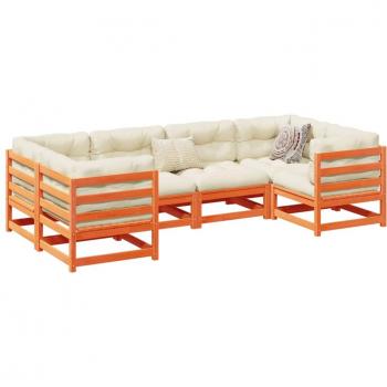 vidaXL 6 Piece Garden Sofa Set with Cushions Wax Brown Solid Wood Pine