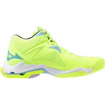 Zapatillas de voleibol Mizuno Wave Lightning Z8 Mid Lima - características: diseño ligero, tecnología Wave para amortiguación y estabilidad, parte superior de malla transpirable, suela de goma para tracción en interiores, soporte adicional