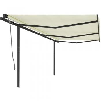 Toldo retráctil automático con postes crema 6x3 m