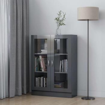 Vitrina de aglomerado y madera contrachapada gris brillante 82,5x30,5x115 cm