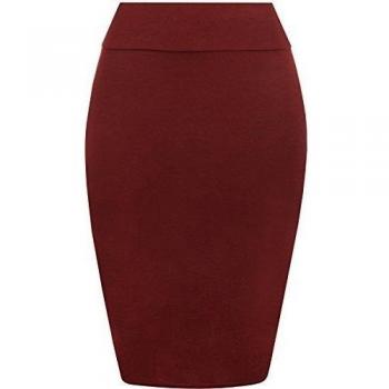 WearAll - Mujeres Stretch Bodycon llanura Lápiz de Talle Alto la Falda de Midi - Vino - 40-42