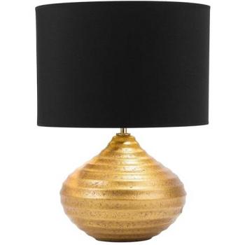 Lámpara de mesa moderna Kuban cerámica dorada 42 cm con pantalla poliéster negra y base acanalada