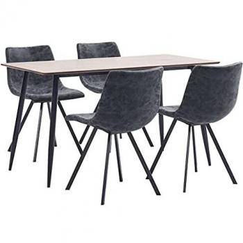 vidaXL Juego de Comedor 5 Piezas Cuero Sintético Mobiliario Decoración Interior Casa Hogar Robusto Duradero Resistente Funcional Práctico Útil Negro