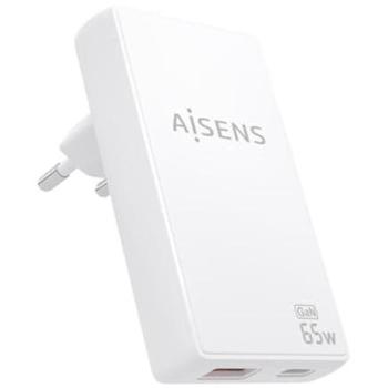 Cargador de Pared GaN Ultra Delgado 65W Aisens con 1xUSB-C PD3.0 QC4.0 y 1xUSB-A QC3.0 Blanco