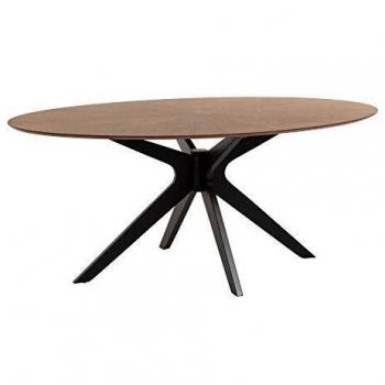 Kave Home - Mesa de Comedor Naanim Ovalada 180 x 110 cm de Chapa de Nogal y Patas de Madera Maciza de Caucho en Negro