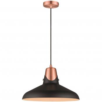 Lámpara colgante ARSENAL 1 negro mate, tipo domo, con detalles en cobre, casquillo E27 - Spring Lighting