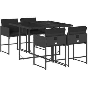 Set de muebles de jardín 5 pzas con cojines de ratán sintético negro