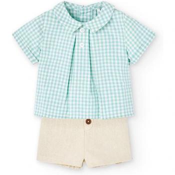 Conjunto de bebé niño Boboli con camisa de cuadros y short liso
